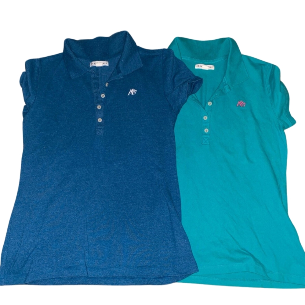 Set of 2 Aeropostale Slim Fit Short Sleeve Polo Shirts Size L